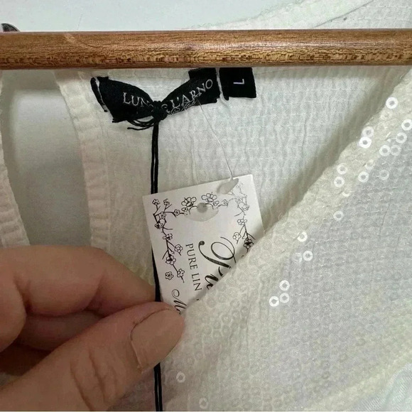 NWT ITALIAN LINEN DRESS WITH SEQUINS SHABBY CHIC COTTAGECORE COASTAL COWGIRL L - Picture 4 of 6